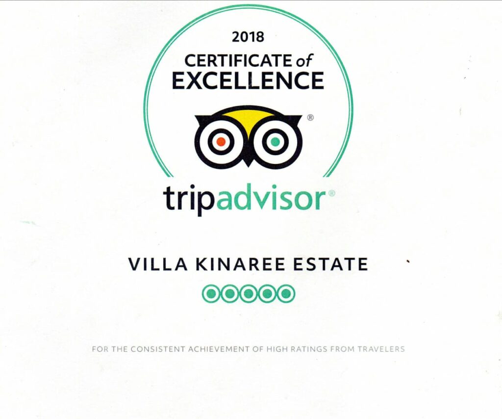 Villa Kinaree Estate: TripAdvisor Certificate of Excellence for 2018